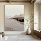 “Neutral Tones Landscape: Grey, White, and Subtle Orange” - Textured Landscape Painting On Canvas DS401