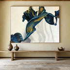Blue and Gold Flowing Forms Contemporary Abstract Painting On Canvas DKS160