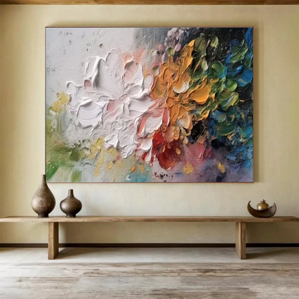 “Textured Floral Duo” - Colorful Abstract Flowers, Palette Knife Flower Painting On Canvas DKS700