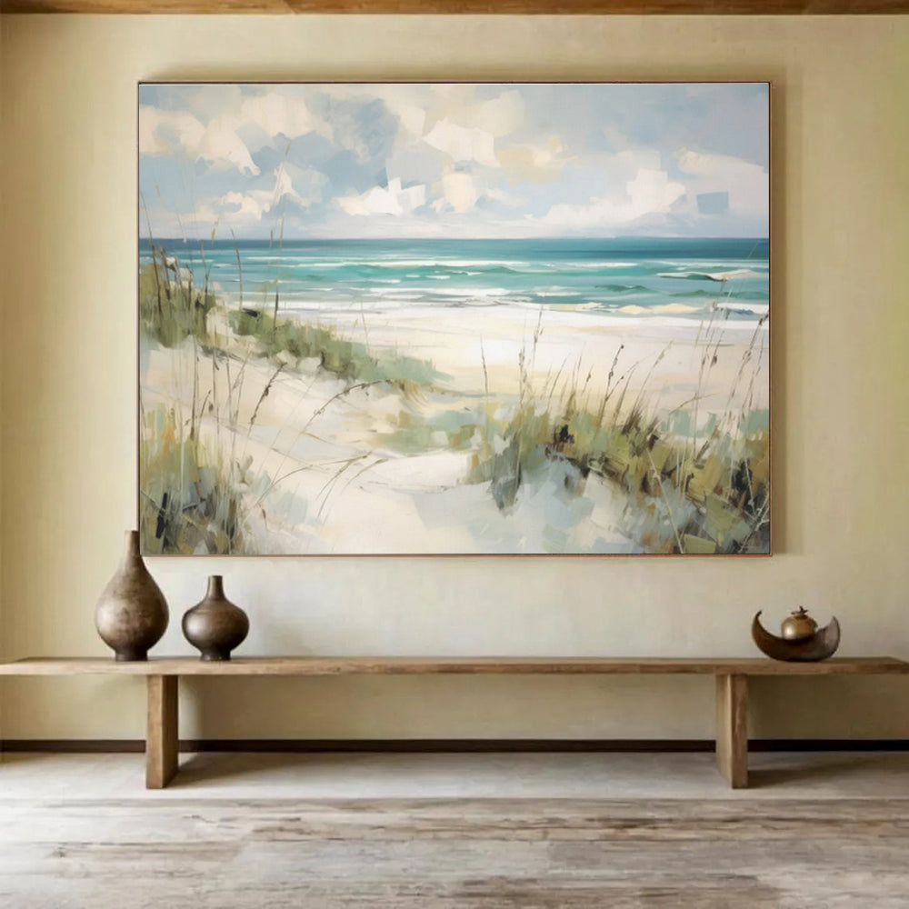 Coastal Serenity in Blue - Green Landscape Painting On Canvas DKS171