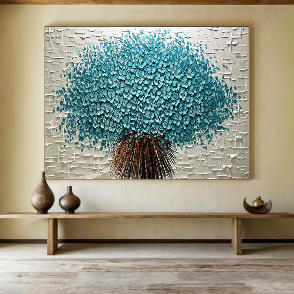 “3D Blue Blossom Tree” - Sculptural Floral Painting On Canvas PT213