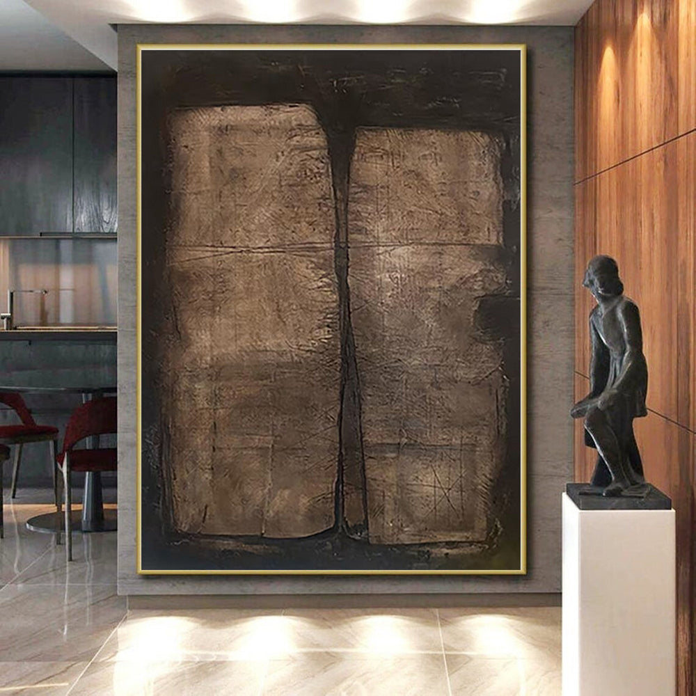 “Brown Textured Diptych” - Brown Abstract Textured Painting On Canvas PS0548