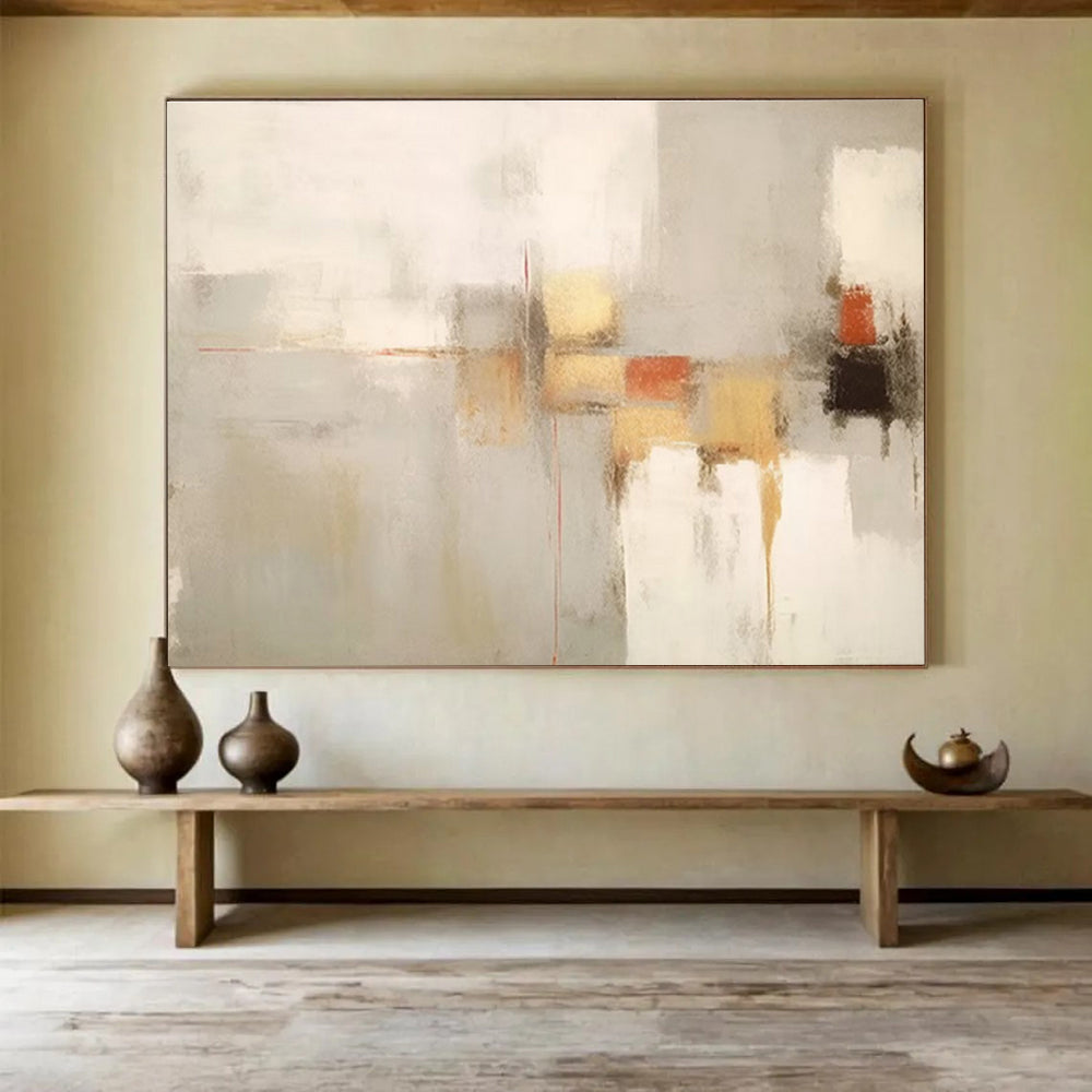 Soft Gray Abstract with Subtle Accents - Minimalist Painting On Canvas DKS348