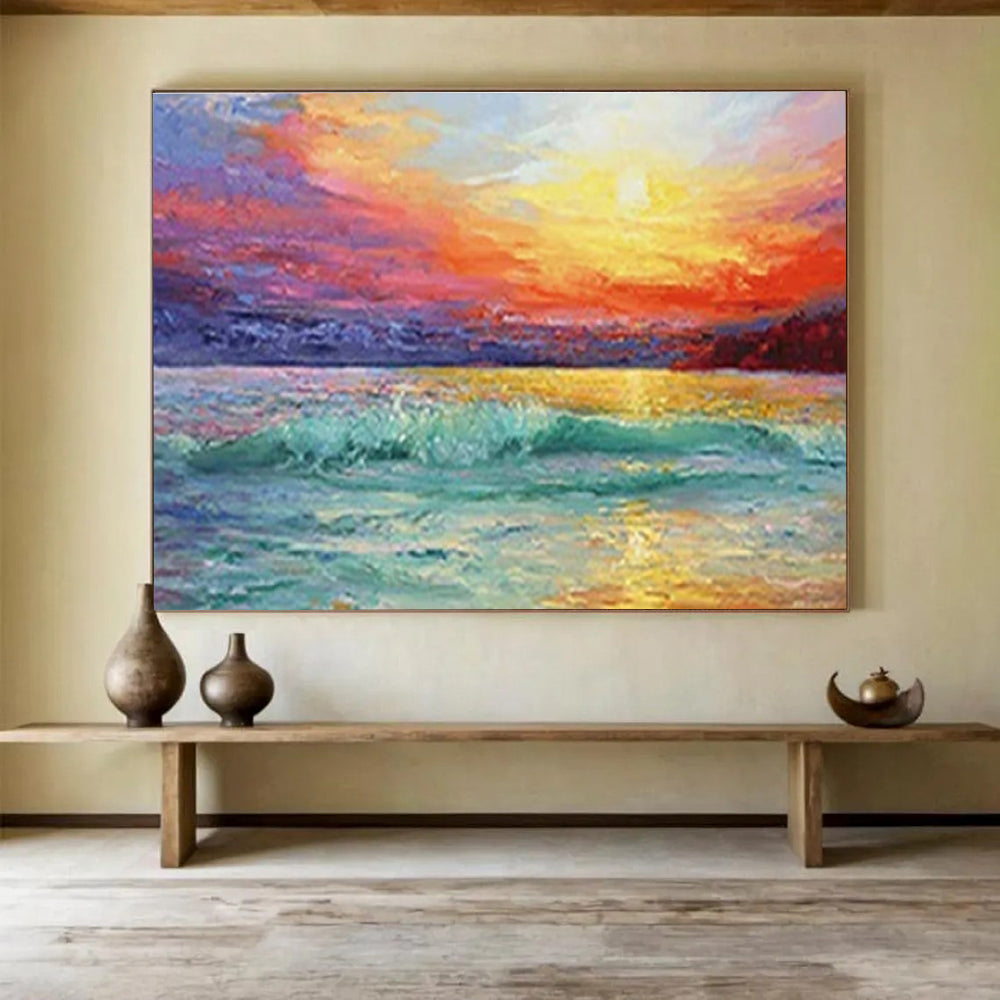 “Vibrant Sea Sunset” - Impressionistic Oil Painting On Canvas DKS892