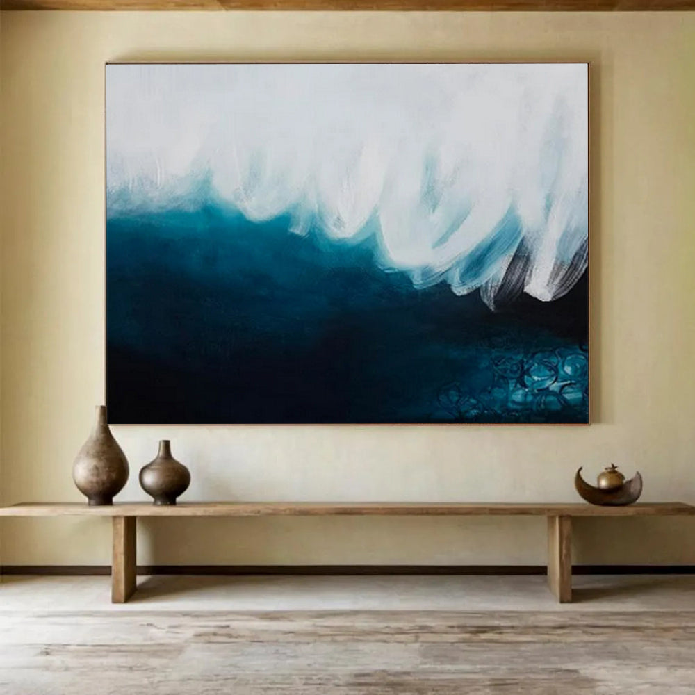 “Ocean Wave in Blues” - Minimalist Oil Painting on Canvas PT1498