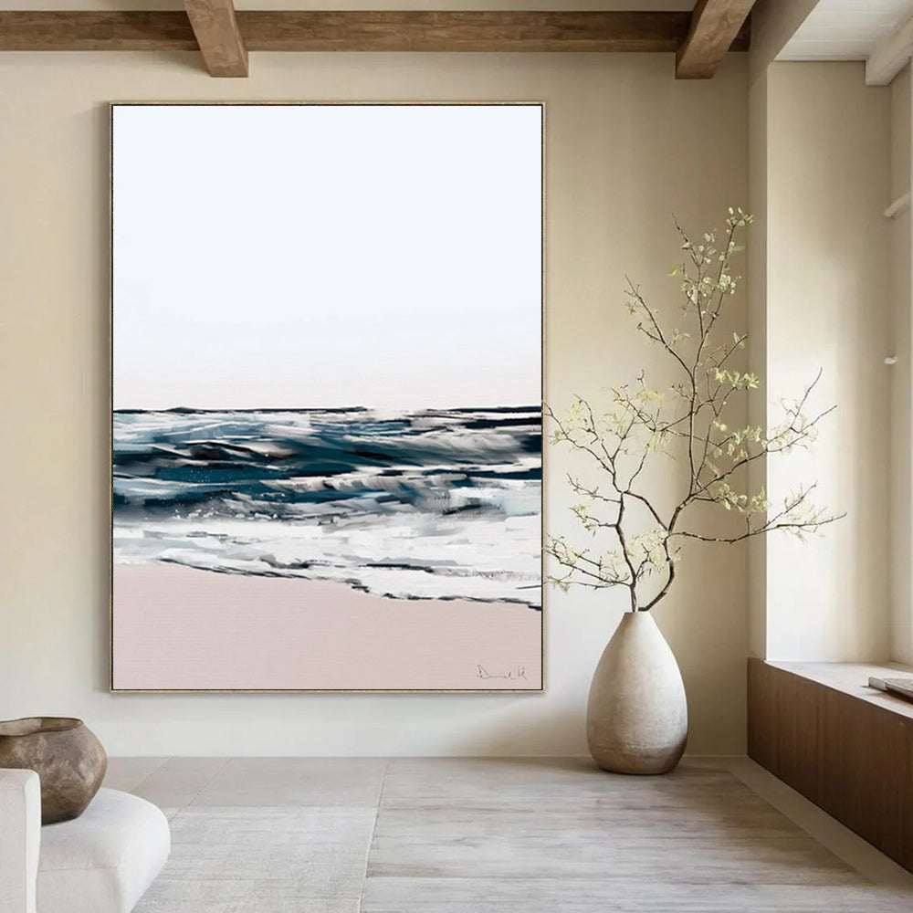 “Abstract Coastal Waves” - Soft Blues & Pinks with Textured Layers Painting On Canvas DS208