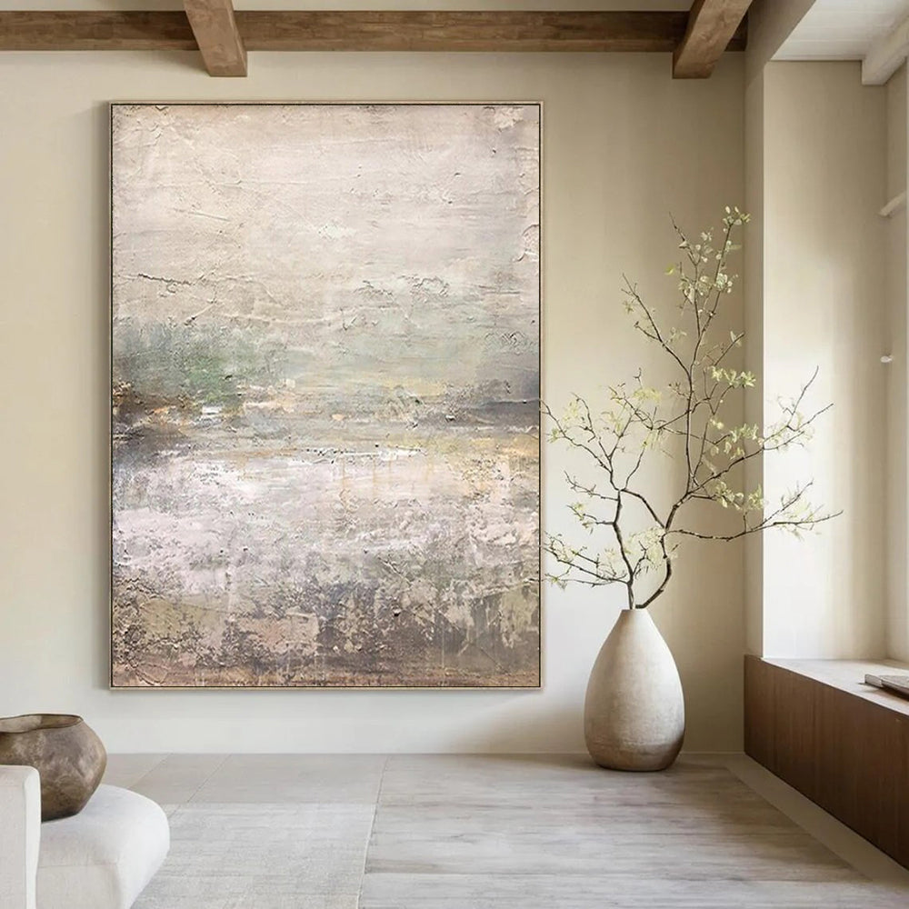 Gray, Green, and Brown Textured, "Subtle Wilderness" – Textured Abstract Painting On Canvas PS0970