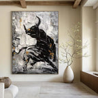 “Black - White - Gold Bull Abstract” - Expressionist Animal Painting On Canvas PT1968
