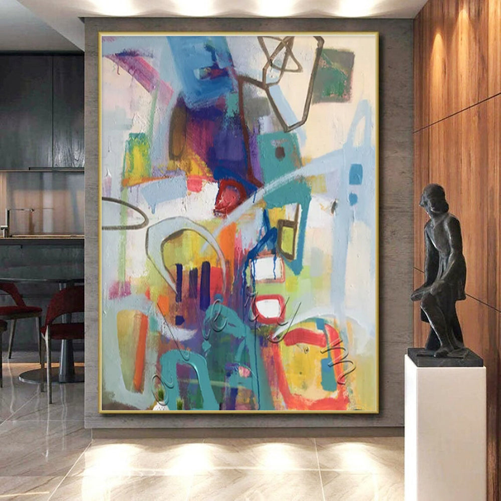 Colorful Abstract Shapes, "Urban Melody" – Contemporary Abstract Painting On Canvas PS0887