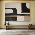 “Black - Beige Geometric Forms” - Abstract Modernist - Painting On Canvas PT1734