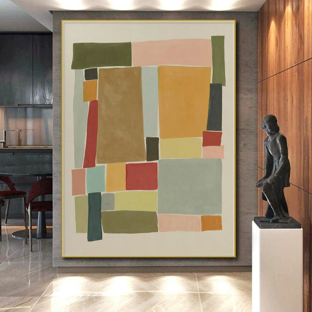 “Colorful Abstract Geometric Collage” - Cheerful Abstract Painting On Canvas PS0333