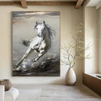 “White Horse in Motion” - Dynamic Oil Painting On Canvas PT2180