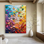 “Colorful Impasto Leaf Collage” - Abstract Painting On Canvas PT2071