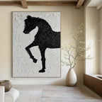 Textured Black Horse Silhouette on White "Equestrian Impression" Mixed - Media Painting On Canvas PS1079