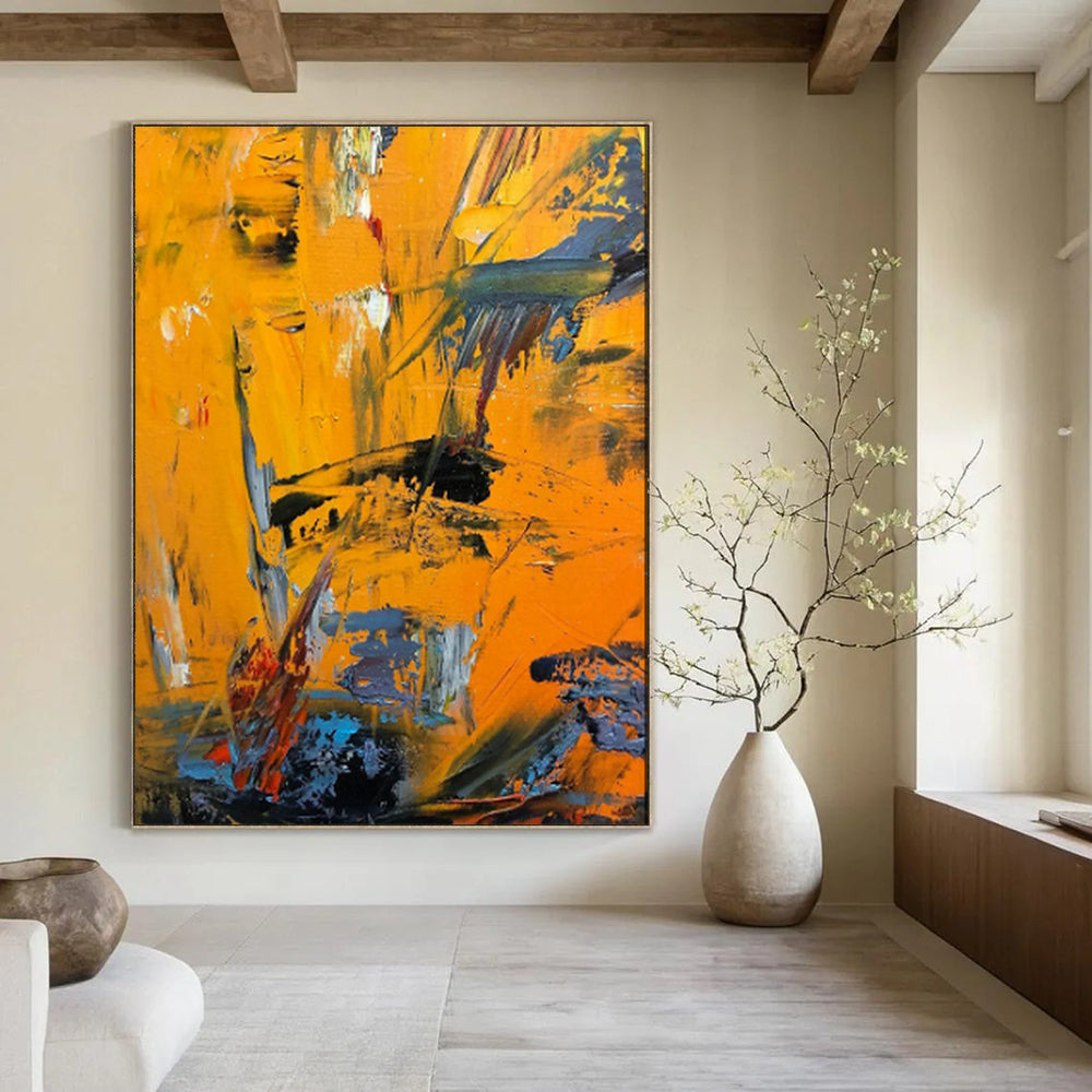 “Vibrant Orange - Blue Abstract” - Abstract Expressionist Painting On Canvas PT1966