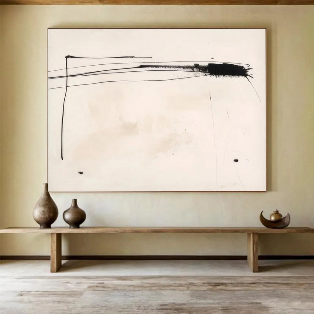 “Black Ink Strokes” - Minimalist Abstract Painting On Canvas PT057