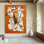 “Orange - White - Black Abstract Swirls” - Abstract Expressionist Painting On Canvas PT1221