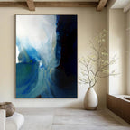 “Blue - White Fusion: Abstract Watercolor Flow” - Expressive Watercolor Painting On Canvas PT0941