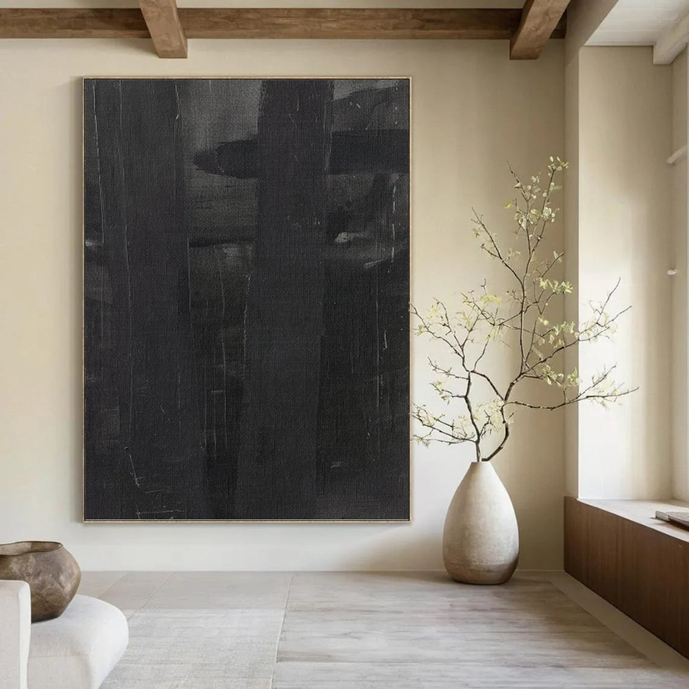 “Black - Grey Textured Layers” - Minimalist Abstract Painting On Canvas PT1155