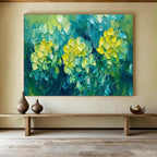 “Yellow Flowers in Green” - Impasto Oil Painting On Canvas DKS799
