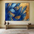 “Blue Feathers & Gold Highlights” - Abstract Nature - Painting On Canvas PT1708