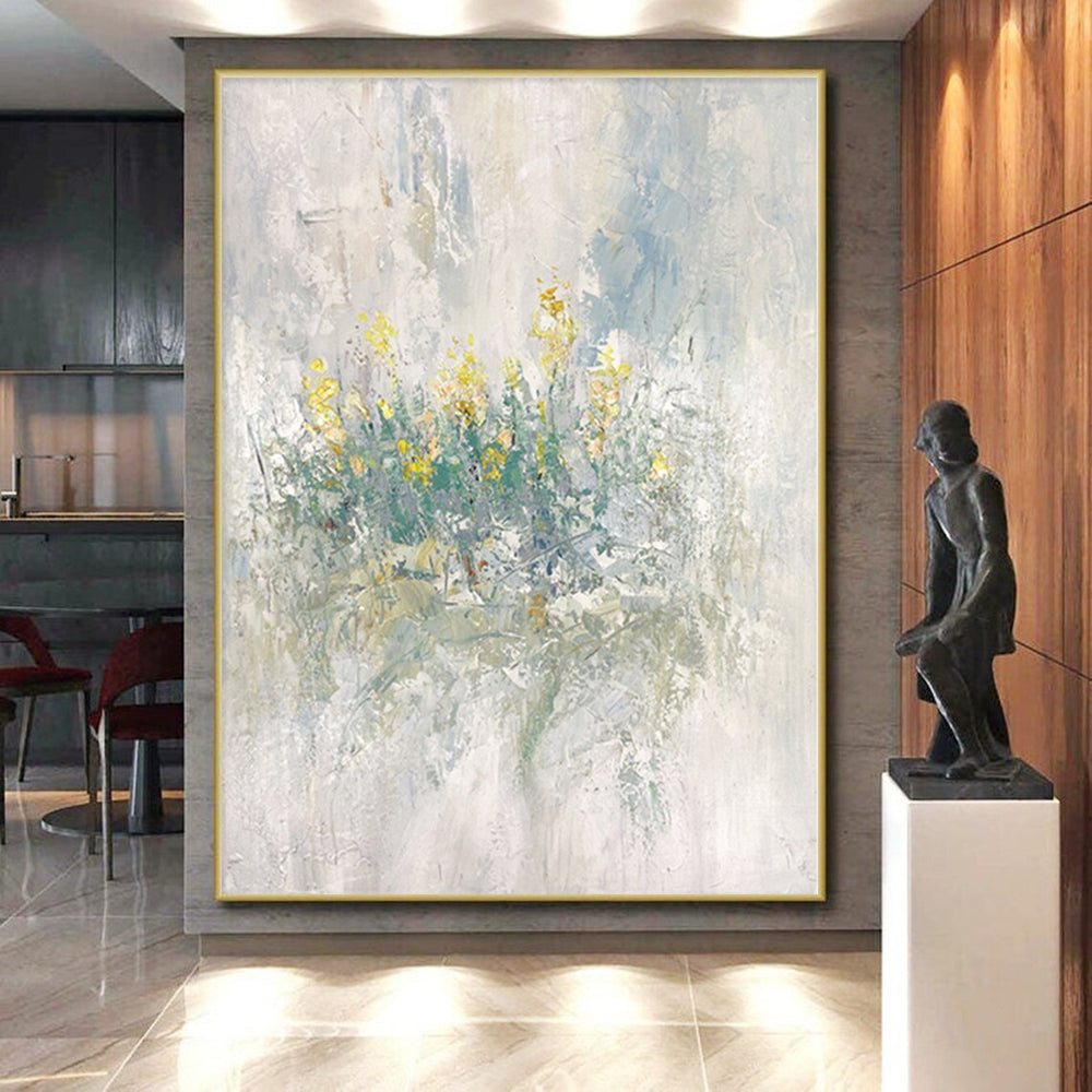 “Soft Yellow - Green Floral Abstract” - Impressionistic Floral Painting On Canvas PS0304