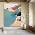 “Colorful Coastal Hills” - Soft Pastels, Seaside Landscape Painting On Canvas PT1456