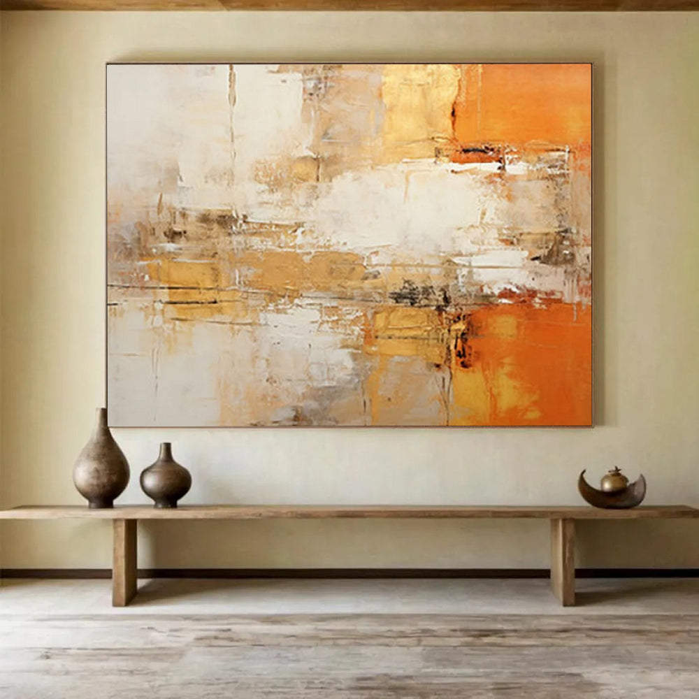 “Warm Orange and Beige Abstract Layers” - Impasto Abstract Painting On Canvas PT096