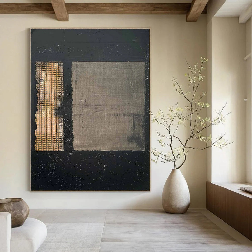 “Black & Grey Textured Abstract” - Subtle Abstract Painting On Canvas DS307