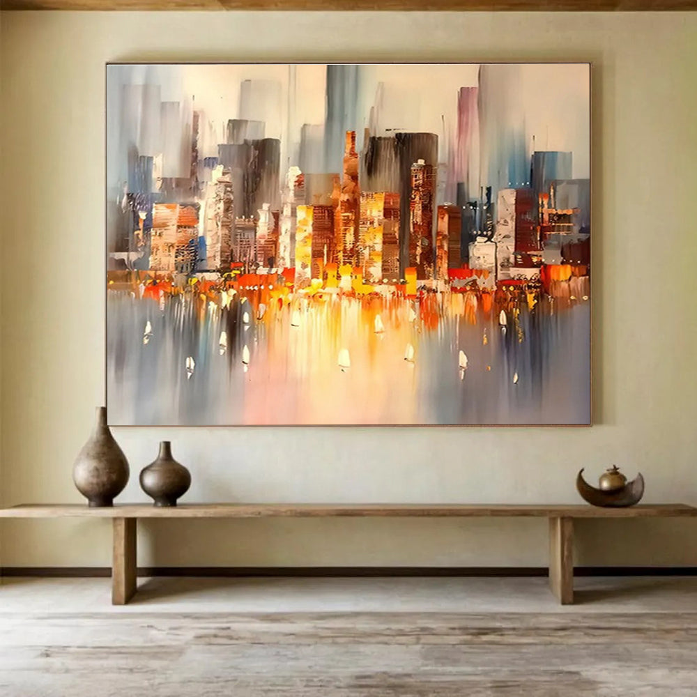 “Cityscape at Dusk” - Impressionistic Oil Painting On Canvas DKS899