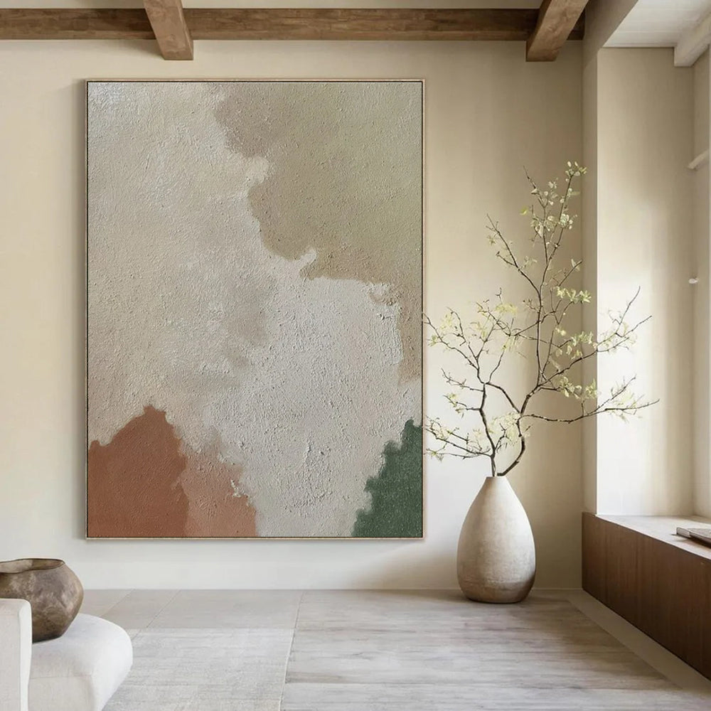 Beige, Brown, Green with Soft Shapes "Earth Tones" Abstract Painting On Canvas PS1433