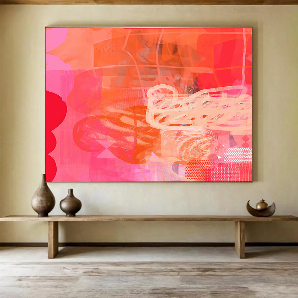 Pink and Orange Abstract Painting On Canvas DKS067