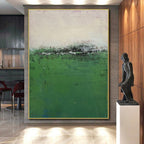 “Misty Green Field” - Green, Gray, Purple Abstract Landscape Painting On Canvas PS0645