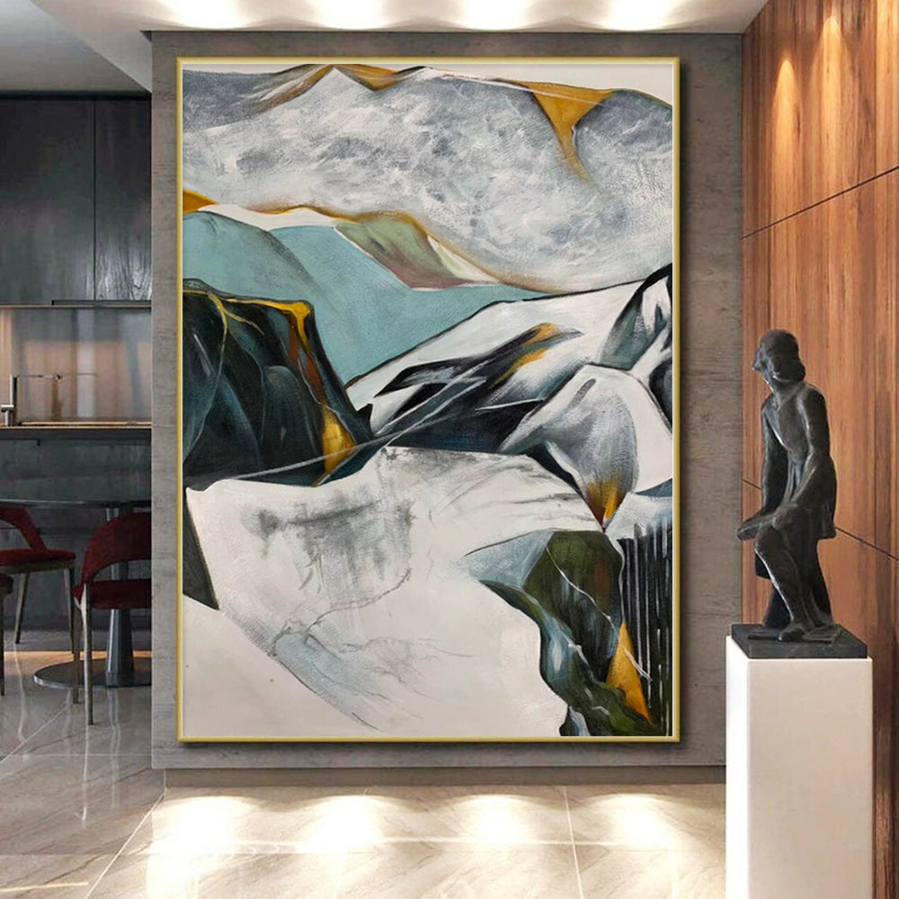 “Color - Blocked Abstract Mountain Forms” - Geometric Landscape Painting On Canvas PS0314