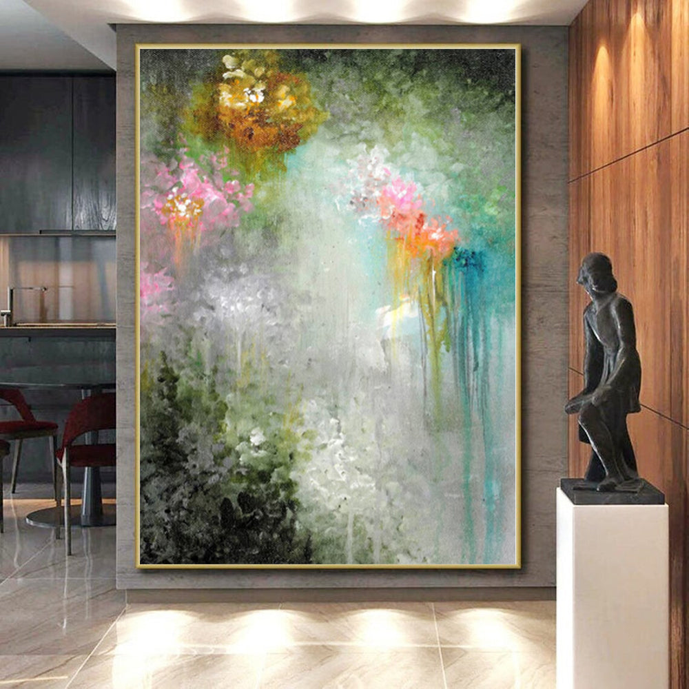 “Colorful Floral Drip Abstract” - Expressive Abstract Painting On Canvas PS0073