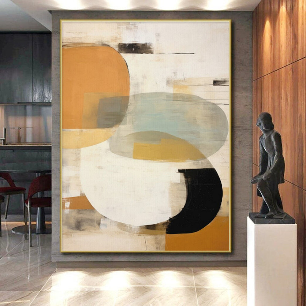 “Circular Color Harmony” - Orange, Teal, Gray, White Abstract Geometric Painting On Canvas PS0752