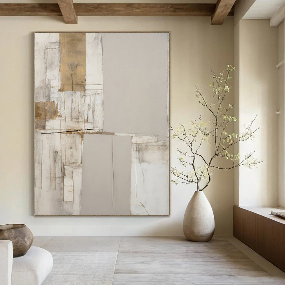 “Neutral Geometric Abstract” - Minimalist Abstract Painting On Canvas PT1318