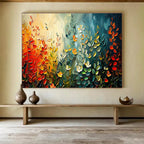 “Colorful Leaf Symphony” - Vibrant Green, Yellow & Red Textured Leaf, Impasto Nature Painting On Canvas DKS711