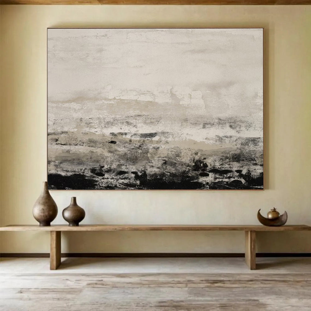 “Monochrome Coastal Haze” - Serene Seascape Painting On Canvas DKS445