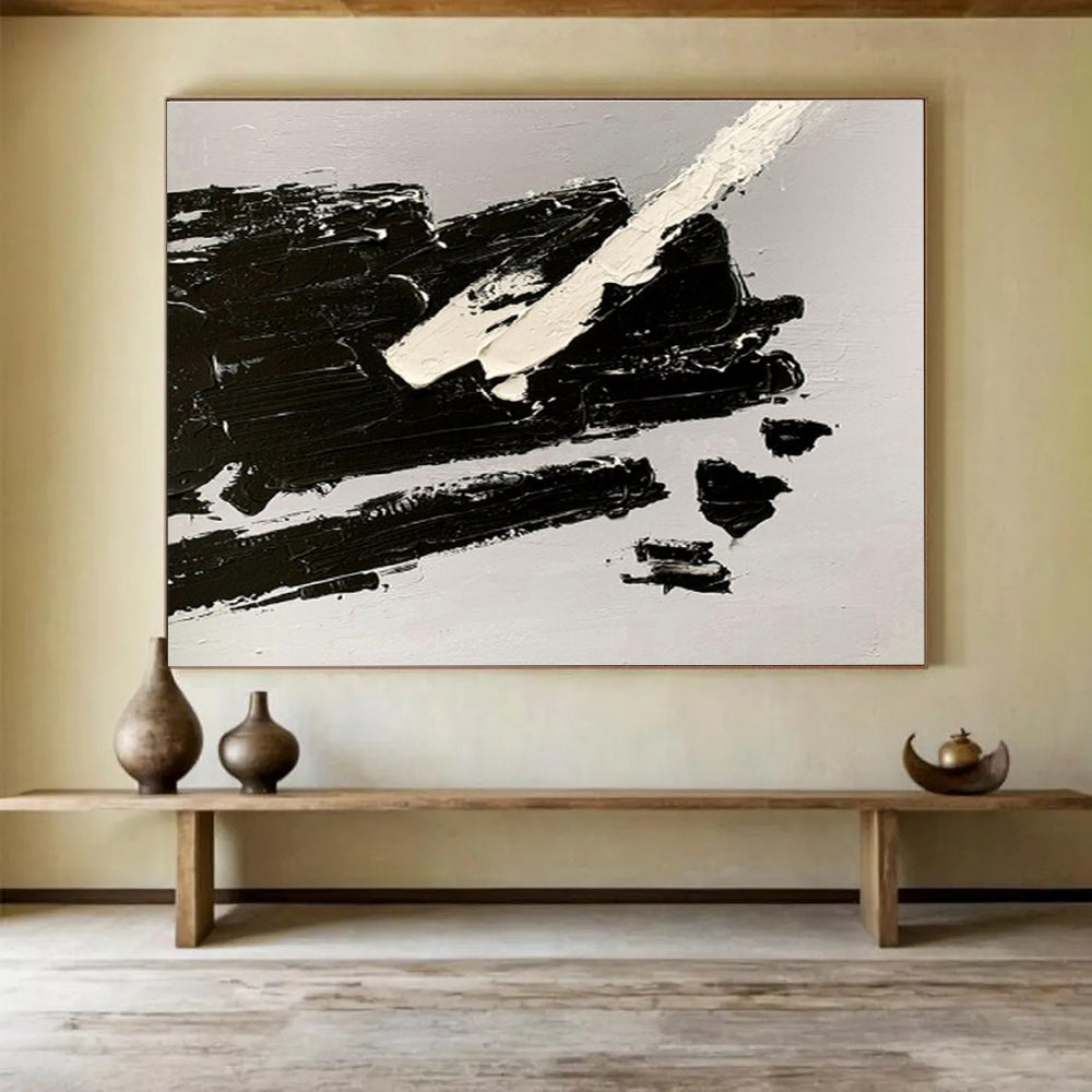 “Black - White Bold Strokes” Abstract Painting On Canvas DKS284