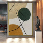 “Circle & Line” - Green, Brown, Black Abstract Shape Painting On Canvas PS0389