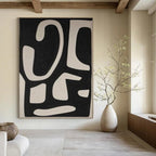 Black and White Flowing Shapes "Rhythmic Abstraction" Abstract Painting On Canvas PS1076