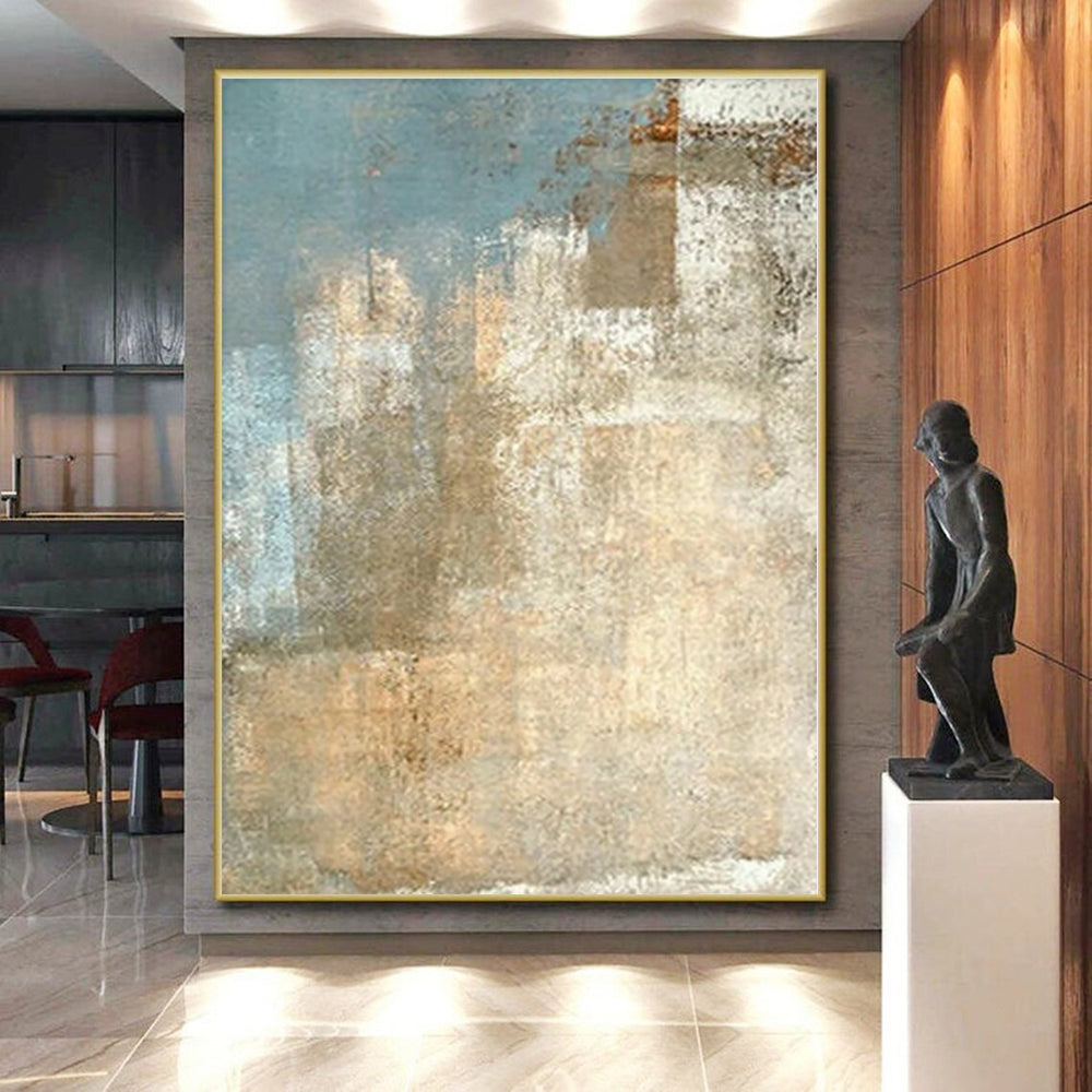 “Blue - Beige Textured Abstraction” - Blue, Beige, Gray Abstract Textured Painting On Canvas PS0568