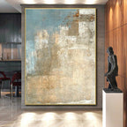 “Blue - Beige Textured Abstraction” - Blue, Beige, Gray Abstract Textured Painting On Canvas PS0568
