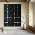 Grid of Textured Black Squares "Monochrome Mosaic" Relief Sculpture On Canvas PS1072