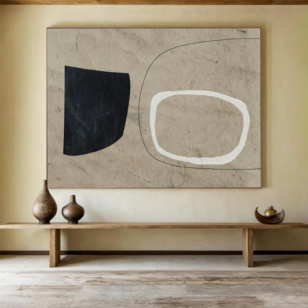 “Minimalist Black, White, and Beige Shapes” - Geometric Abstract - Painting On Canvas PT1789