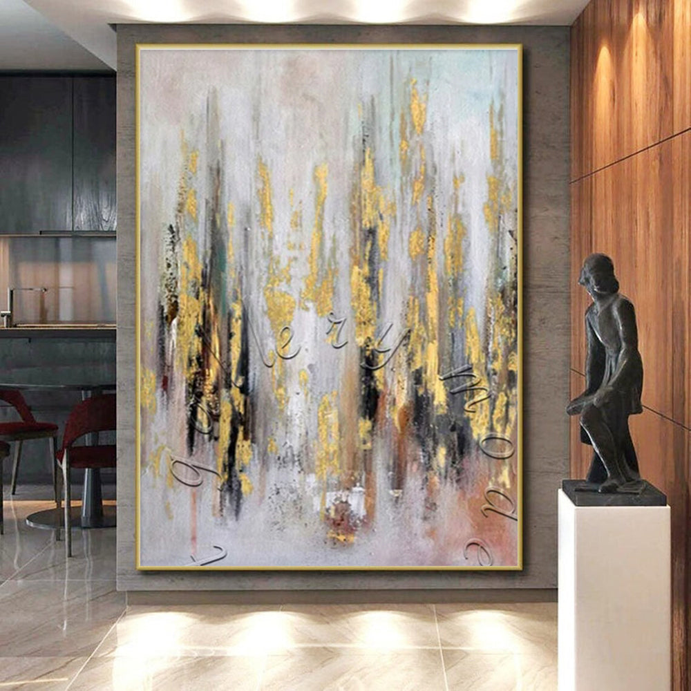 Gold and Neutral Strokes, "Autumn Forest Gleam" – Abstract Landscape - Inspired On Canvas PS0891