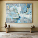 “Blue - Gray Abstract With Gold” - Blue, Gray & Gold Abstract, Modern Acrylic Painting On Canvas DKS756