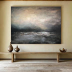 “Dark Sea Storm” - Gray, Black & Brown Seascape, Impressionistic Oil Painting On Canvas DKS781
