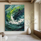 “Green - Blue Impasto Swirl” - Abstract - Inspired Nature Painting On Canvas PT1405